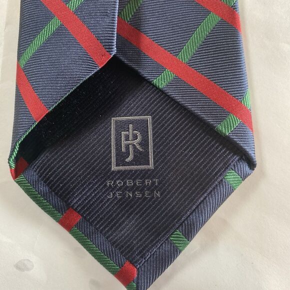 Robert Jensen Red Blue Green Silk Neck Tie Made In Italy Hand Sewn Diamond - Picture 4 of 8